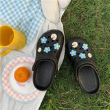 Beach Slipper Cute Cartoon Flower Deco for Hole Shoes Antislip Thicken Shoes for Women 2021 Flat Garden DIY Croc