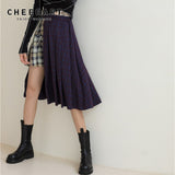 Patchwork Plaid Asymmetrical Skirts Womens 2020 Autumn High Waist Long Midi Skirt Blue Purple High Fashion