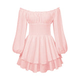 Summer Pleated Off-neck Long Sleeve Casual