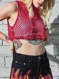 Black/Red Hollow Out Crop Top 2024 Mesh T-shirt Female Loose Fashion Summer Basic Tops For Women Fishnet