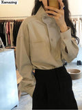 Autumn Women Long Sleeve Shirt Casual Office Lady Lapel Shirt Fashion Elegant Solid