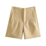 Women Solid Shorts High Waits Zipper Fly Shorts With Pockets Female Chic Casual Shorts Mujer Pantalon