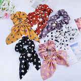 Chiffon Bowknot Silk Hair Scrunchies Women Pearl Ponytail Holder Hair Tie Hair Rope Rubber Bands Headwear Hair