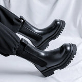 2025 New Youth Round Head Trend High Help Middle Tube Thick Bottom Set Foot Men's Thick Bottom Martin Boots