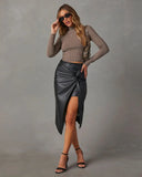 Zingj Autumn And Winter New Open Fork In The Long Sexy Hot Girl Bag Buttock Leather Skirt