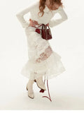 White Lace Layer Tulle Midi Skirt-Outfit
