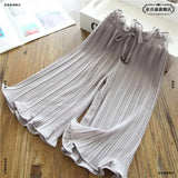 Pants Summer Elastic Chiffon Breathable Loose Wide Leg Pants Girl Clothes Casual Pleated Leggings for