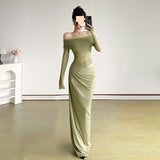 French Name Faelin Spliced A Word Shoulder Dress Woman Folded Air