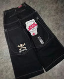 Trendy Hip-Hop Printed Jeans For Men And Women High Street Tide Brand Casual Loose Straight Wide-Legged