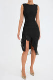 Mesh Ruffle Sleeveless Midi Dress-Outfit