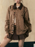 Zingj Brown Cleanfit Bump Color Jacket Coat Female Spring And Autumn Design Sense Lapel Versatile Niche Top