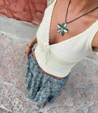 Deep V-Neck White Seam Top-Outfit