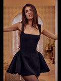 Women Elegant Square Neck A-line Evening Mini Dresses Banquet Sleeveless Backless High Waist Dress Lady Summer Party Vestidos 211-1-Outfit
