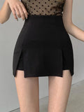 Split Shorts Skirt Women's Office Ladies Suit Skirt Summer New Black Mini A-line Pants Skirt High Waist Wide Leg
