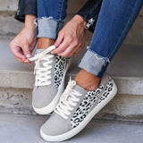 Flats Shoes Ladies Sneakers Leopard Lace Up Plus Size PU Casual Sneakers 2021 Fashion Vulcanized Shoes Walking