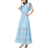 French High-End Long Dress 2025 New Temperament Design Embroidered Belt Thin Solid Color Long Dress