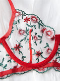 Sheer Lace Foliage Embroidered Lingerie Set- Outfit