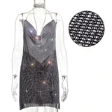 Bling Metal body chain Rhinestone summer dress women Luxury party Glitter Night club Backless diamond Mini dresses