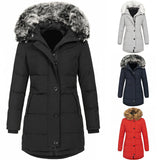Women's Autumn And Winter New Ladies With Hats, Warm And Slim Cotton Clothes, Medium-Long Solid Color