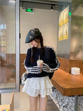 Lace Striped Bow Long Sleeved Top- Outfit