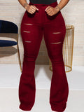 High Waist Cut Flower Ripped Trousers