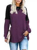 Autumn Patchwork Long Sleeved T-Shirt Fashion Loose Casual Top Women Oversized Tunic Round Neck Tee Shirt Pullovers