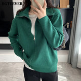 Vintage Thicken Turtleneck Women Cardigans Tops 2021 Autumn Winter Loose Zippers Casual Female Knitted