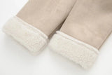Beige Fur Lining Turn-Down Collar Biker Jacket- Outfit