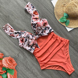 Off The Shoulder Ruffle One Piece Swimsuit 2021 New Swimwear Women Swimsuit Deep-V Bathing Suits Beach Wear Swim