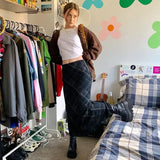 Vintage Plaid High Waist Skirt Women Skinny Mesh Short Skirt Double Layer Harajuku 90s Streetwear Summer