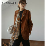 Brown Velvet Blazer Badge Shoulder Pad Ladies Blazer Coats And Jackets With Scarf Casual Blazer Women Fall