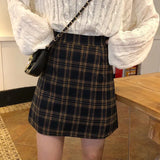 Black Plaid Mini Pencil Short Skirt School Female Women High Waist Fashion Office Lady Skirts Womens Mujer Plus
