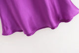 summer purple satin skirts womens a-line midi skirts high waist solid color