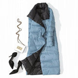 Women Double Sided Down Long Jacket Winter Turtleneck White Duck Down Coat Double Breasted Parkas Warm Snow