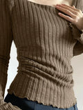 Square Neck Flare Sleeve Slim Knit- Outfit
