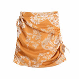 Women Floral Print Bodycon Mini Skirt New Casual Office Lady Knot High Waist Female Vacation
