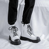 2025 New Black High-Top British Style Round-Headed Men's Platform Martin