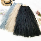 Tutu Tulle Skirt Women Long Maxi Skirt 2019 Spring Summer Korean Black Pink High Waist Pleated Skirt