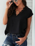 Summer White Lace Blouse Women Casual Shirt Short Sleeve Elegant Tops Fashion Solid Loose 2023 Office Lady T-shirt
