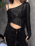 Irregular Cold Shoulder Long Sleeve Top- Outfit