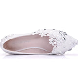 Bridal Shoes Wedding Shoes White Flat Bottom Water Drill Pearl Wedding Shoes Bridesmaids Performance Flat Heel Single
