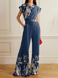 Wide Leg Pants Printed Two Piece Set New Summer Slan shoulder Sexy Party Sequins Suits Commuter High Waist Office Lady