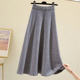 Thick Large Swing Knitted Long Skirt Women'S 2021 Korean Elegant Solid Color Pleated Skirt High Waist A-Line Midi
