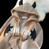 Devil Embroidery Hoodies Women Japanese Sweet Streetwear Cartoon Loose Sweatshirt Couple Zip Up Hoodie Goth Y2k