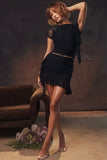 Mesh Ruffle Short Sleeve Top And Mini Skirt Set-Outfit