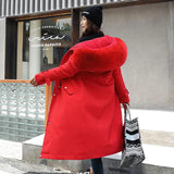 New Winter Long Coat Women Warm Thickness Hooded Parkas Plus Size Large Fur Collar Embroidery Jackets Padded