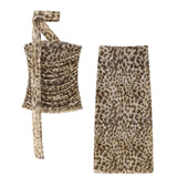 Summer New Breast-Wear Women's Fashion Animal Print Leopard Pattern Net Skirt