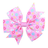 Printed Flower Hair Bows With Clip For Baby Girls Grosgrain Ribbon Boutique Hair Clip Barrettes Hair Accessories