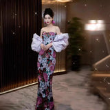 Chinese Fishtail Evening Dress 2025 New Light Luxury Niche Morning Robe Toasting Bridal Purple Banquet Dress Dress