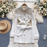 Zingj Denim Skirt Sweet Candy Temperament Shirt Collar Button Slim Design Fake Two Dresses For